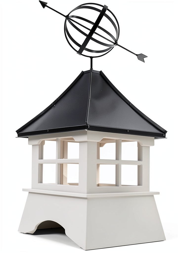 Accentua Cupola installed on a residential roof showcasing the armillary sphere and vinyl base
