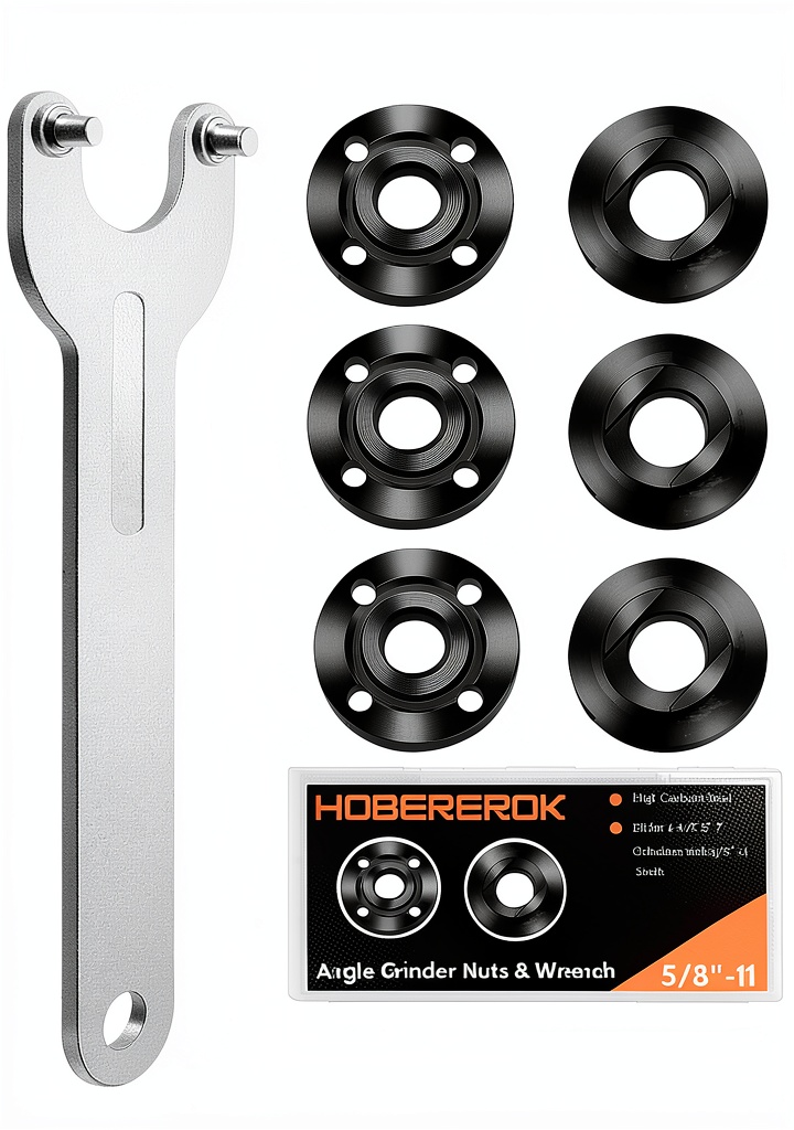 HOBEREROK Angle Grinder Nut Wrench Kit with carbon steel nuts on a workbench