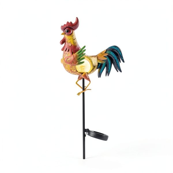 Rooster Solar Light Outdoor Garden Statue by Tryme Metal Warm White-5