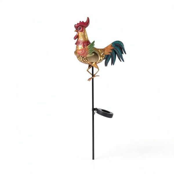 Rooster Solar Light Outdoor Garden Statue by Tryme Metal Warm White-7