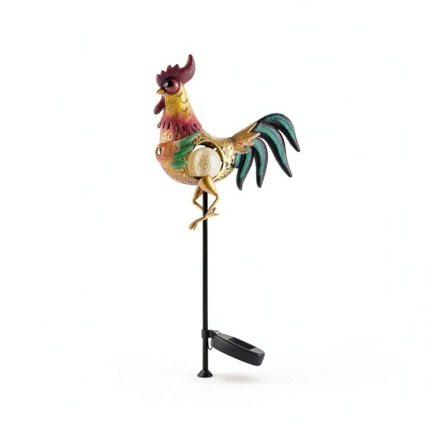 Rooster Solar Light Outdoor Garden Statue by Tryme Metal Warm White-3
