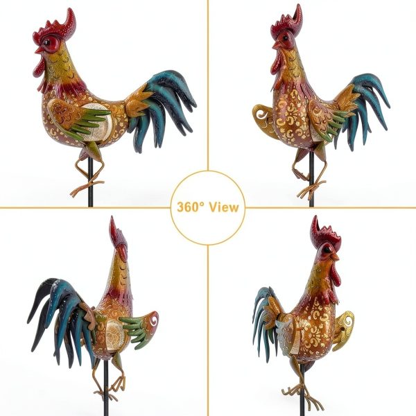 Rooster Solar Light Outdoor Garden Statue by Tryme Metal Warm White-6
