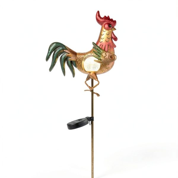 Rooster Solar Light Outdoor Garden Statue by Tryme Metal Warm White-1