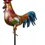 Rooster Solar Light Outdoor Garden Statue by Tryme Metal Warm White-0