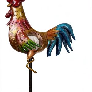Rooster Solar Light Outdoor Garden Statue by Tryme Metal Warm White-0