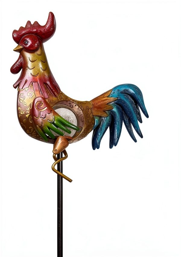 Rooster Solar Light Outdoor Garden Statue by Tryme Metal Warm White-0