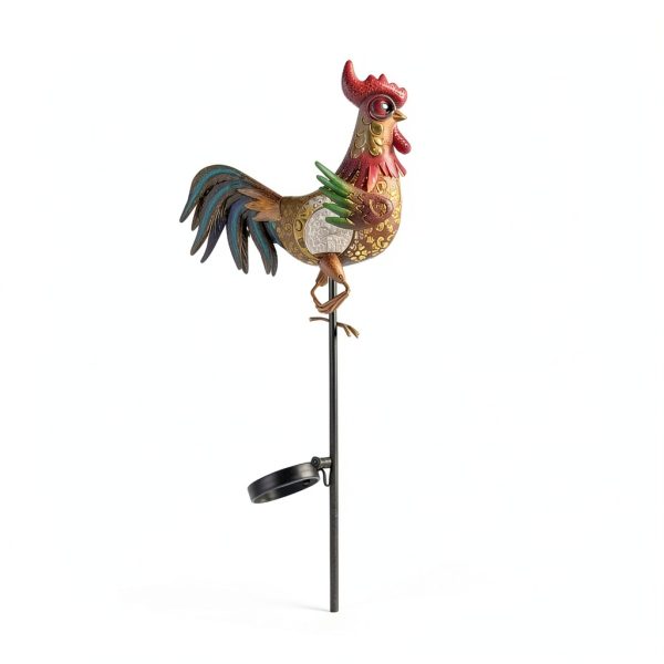 Rooster Solar Light Outdoor Garden Statue by Tryme Metal Warm White-4