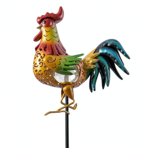 Rooster Solar Light Outdoor Garden Statue by Tryme Metal Warm White-2